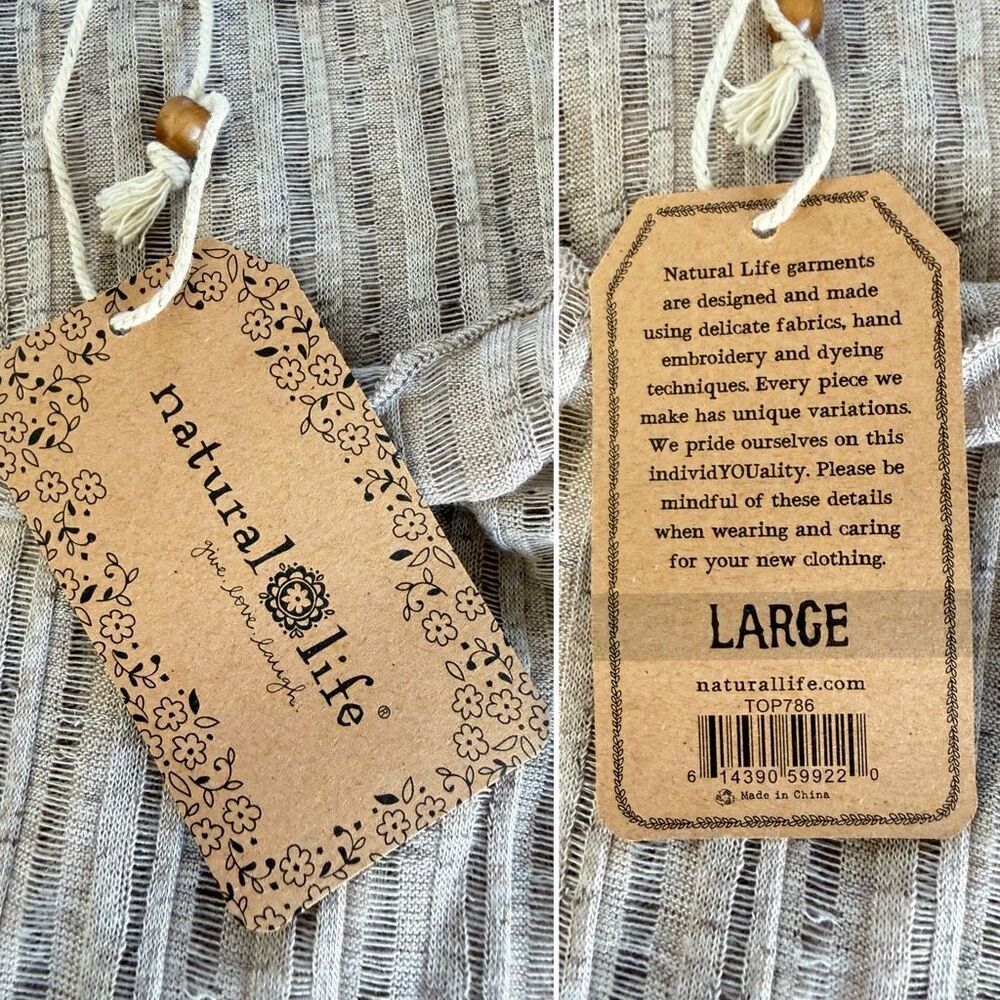 Natural Life Semi Sheer Ribbed Long Sleeve Layering Top Beige Large NWT - Picture 10 of 12